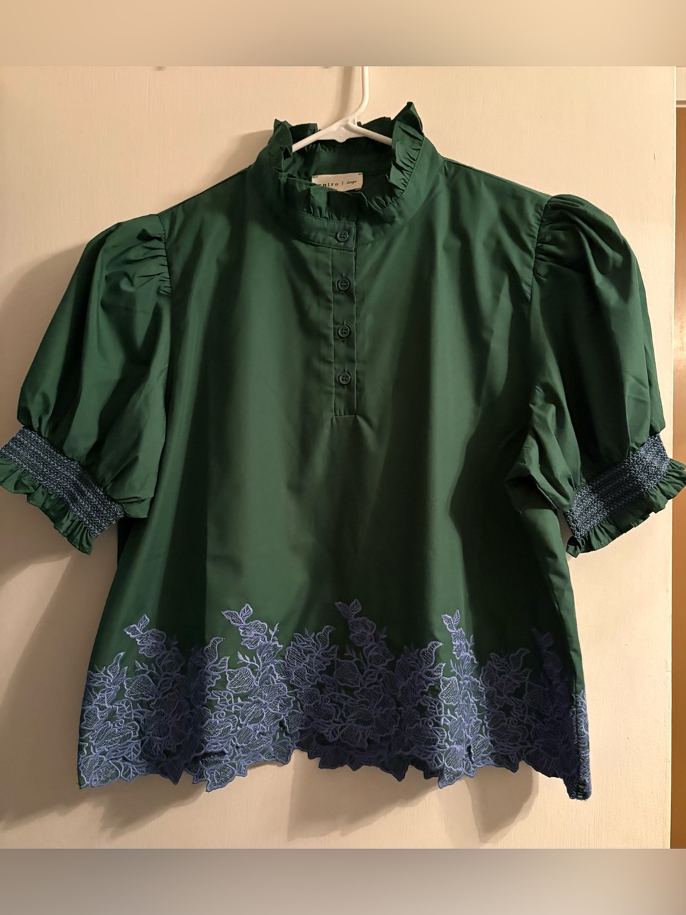 Gorgeous Entro Puff Sleeve Blouse with Blue Floral Designs